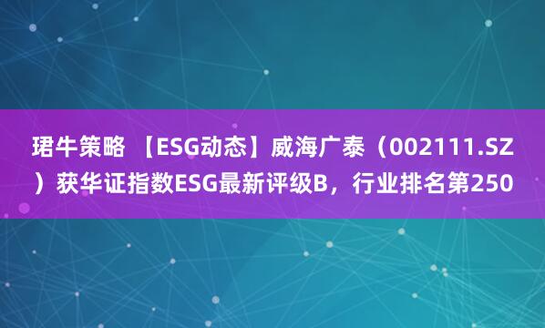 珺牛策略 【ESG动态】威海广泰（002111.SZ）获华证指数ESG最新评级B，行业排名第250